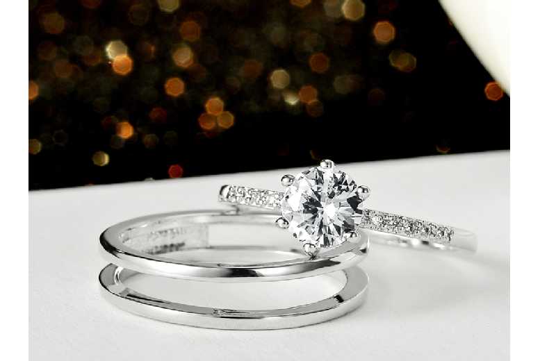 Brilliant Cut Rhodium-Plated Eternity Double Ring Set – Modern Statement, Copper & Zinc, Sparkling Accent Stones | Wowcher Brilliant Cut Rhodium-Plated Eternity Double Ring Set – Modern Statement, Copper & Zinc, Sparkling Accent Stones | Wowcher