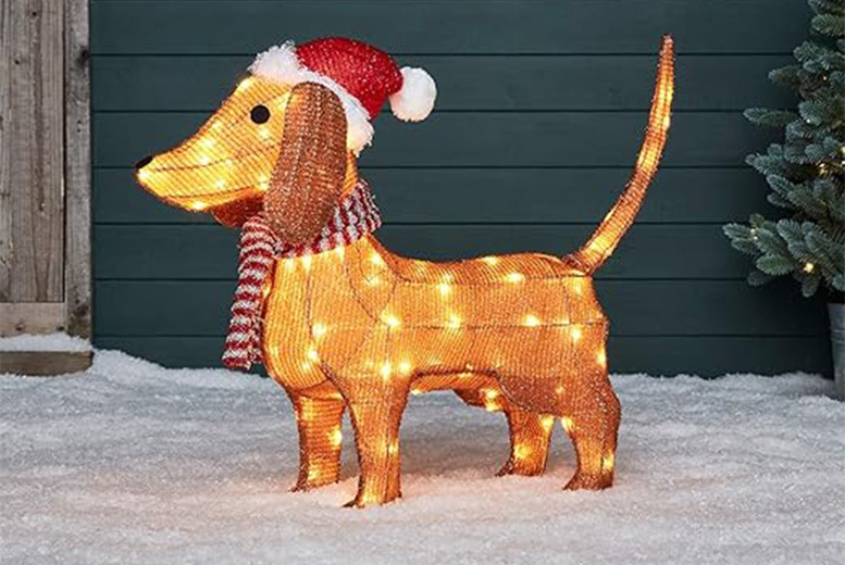 LED Dachshund Christmas Dog Outdoor Statue