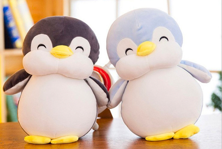 Cute Penguin Plush Pillow - Ultra-Soft Crystal Fabric, 4 Sizes, Blue or Grey | Wowcher