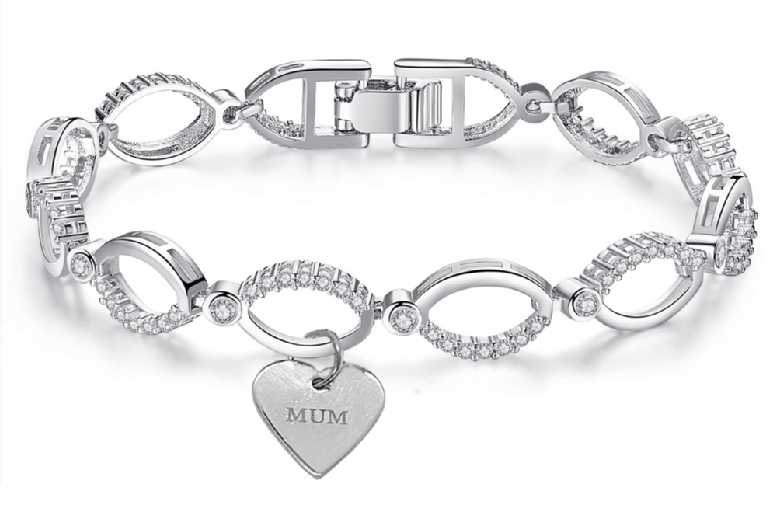 Elegant Silver Crystal Infinity Bracelet with Personalized Tags | Wowcher