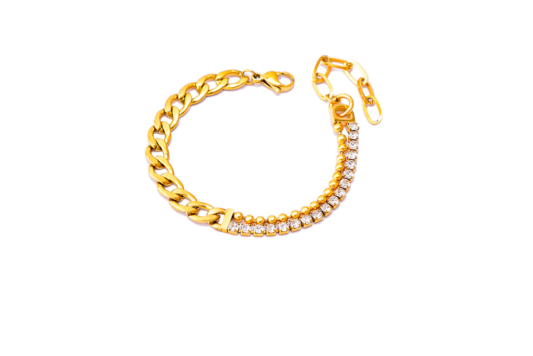 V Blossom Yellow Gold & Diamond Monogram Bracelet | Wowcher