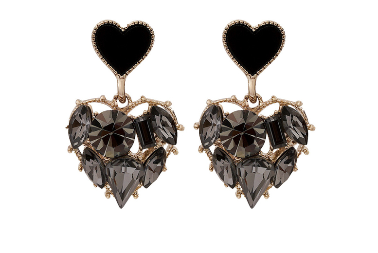 Exquisite Black Rhinestone Heart-Shaped Earrings | Wowcher