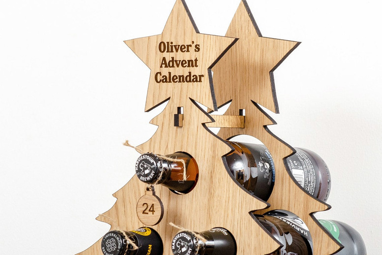 Personalised Wooden Christmas Tree Wine Bottle Rack - Rustic Festive Wall Art & Advent Calendar, Two Sizes | Wowcher
