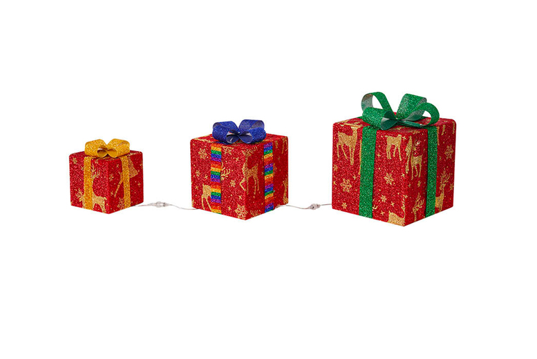 Set of 3 Christmas Box Shaped Light Decorations in 2 Options | Wowcher
