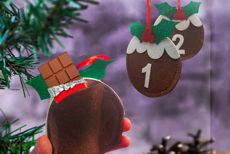 Festive Christmas Pudding Felt Advent Calendar Garland – 24 Pocket Countdown, 2.6m, Family-Friendly | Wowcher