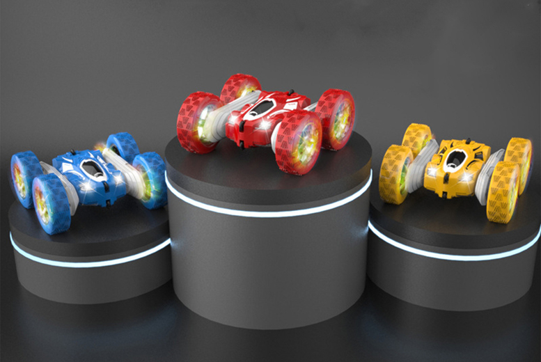 RC Stunt Car Toy – 2.4GHz Remote Control, LED Lights, 360° Flips, Kids 3+, Four Colours | Wowcher