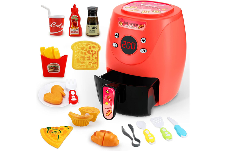Kids Air Fryer Pretend Play Kitchen Appliance – 16 Piece, Safe, Interactive Toy Set | Wowcher