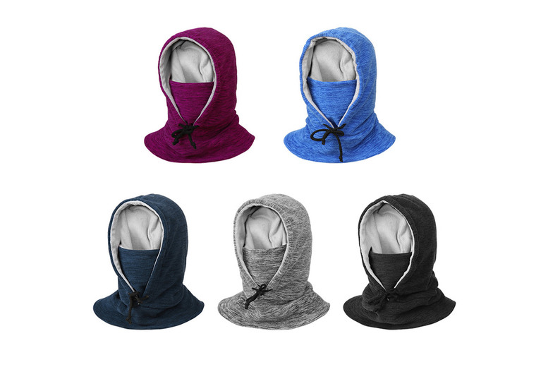 Unisex Blue Thick Fleece Windproof Hooded Neck Warmer in 5 Colours | Wowcher