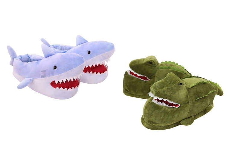 Unisex Black Plush Animal Slippers – Breathable Summer Shark & Crocodile House Shoes | Wowcher