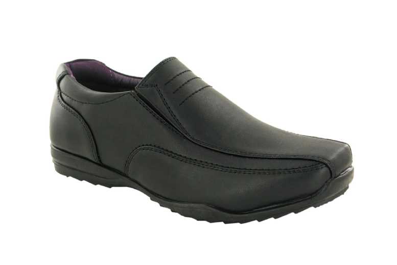 Black Boys’ Formal Faux Leather Slip-On School Shoes – Cushioned, Non-Slip, Easy Clean | Wowcher