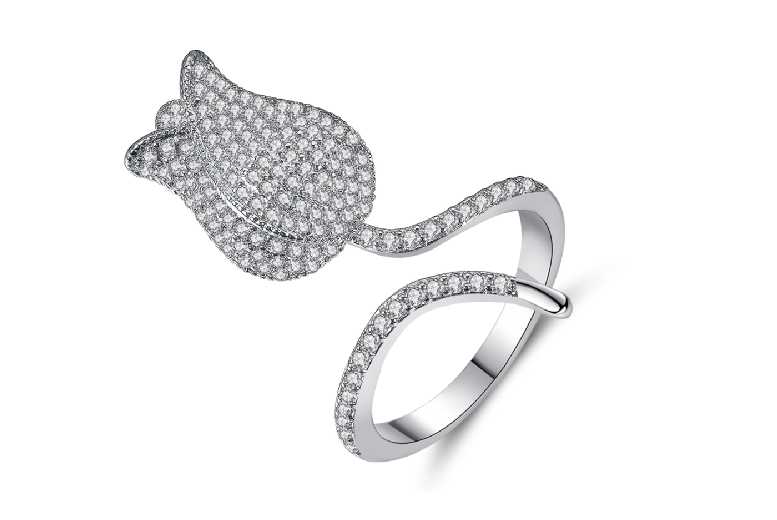 Dazzling Flower Tulip Adjustable Crystal Ring | Wowcher