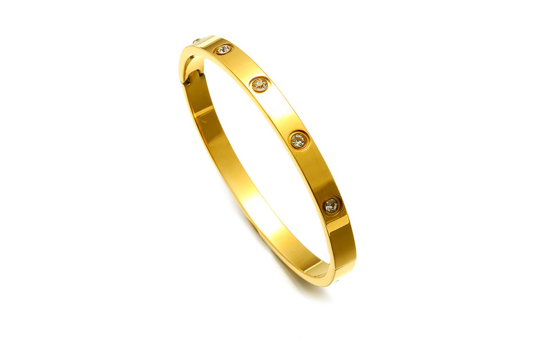 Gold, Silver or Rose Gold Zircon Diamond Bangle – Adjustable, Hypoallergenic, 4mm/6mm | Wowcher