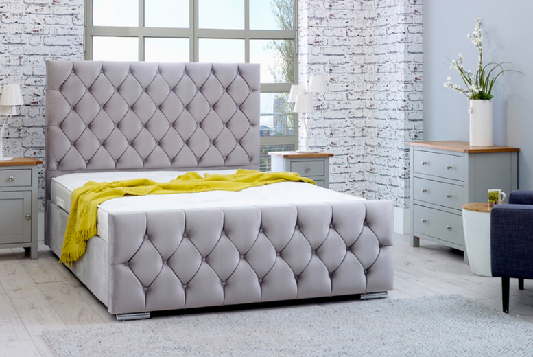 Silver Plush Velvet Florida Bed with Mattress – All-In-One Comfort & Style (Single to King) | Wowcher