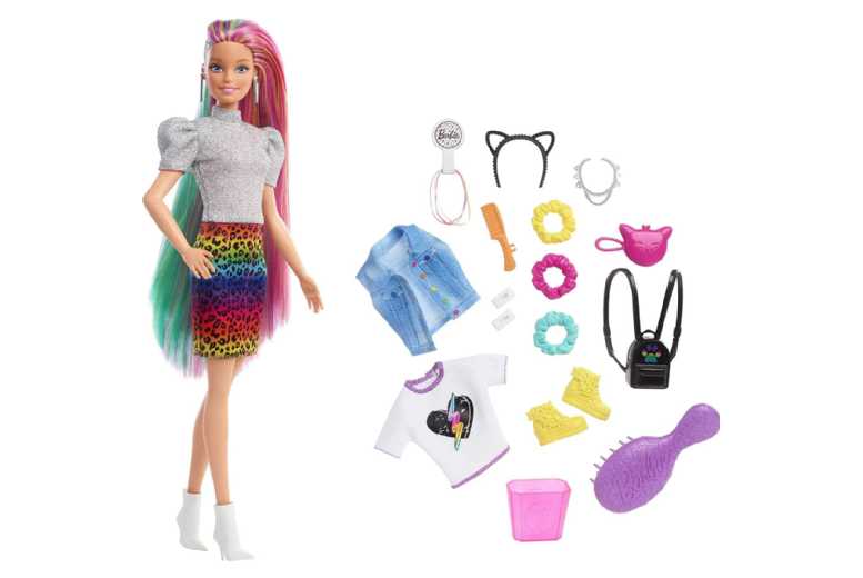Barbie Leopard Rainbow Hair&Accessories | Wowcher