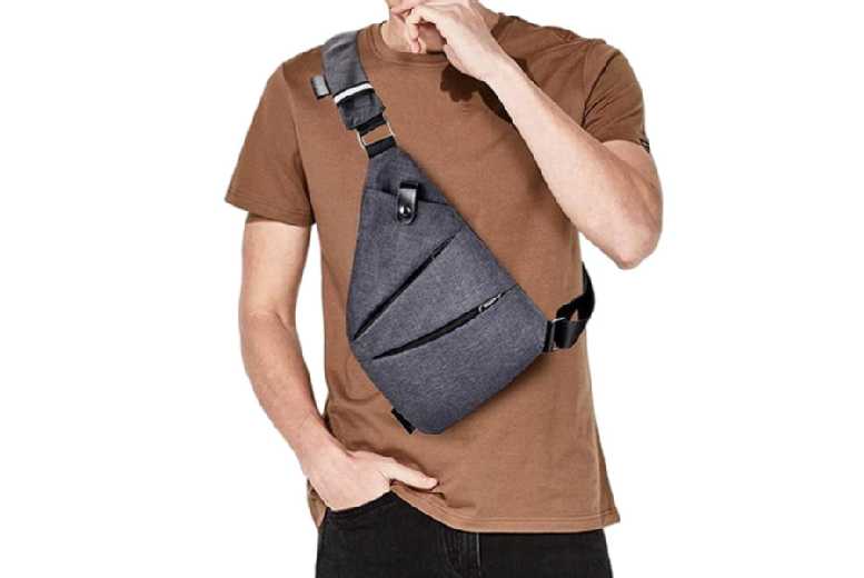 Unisex Black Smart Anti-Theft Oxford Sling Bag – Lightweight, Water-Resistant, Adjustable | Wowcher