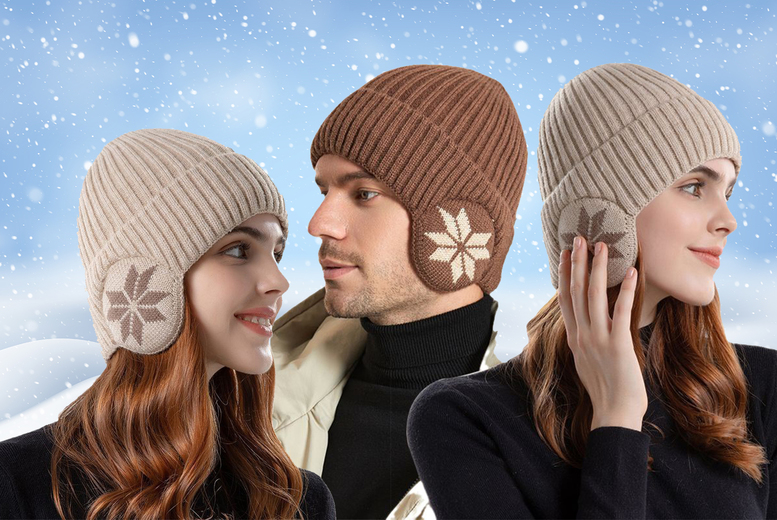 Warm Knitted 2 in 1 Beanie and Ear Muffs in 7 Colours