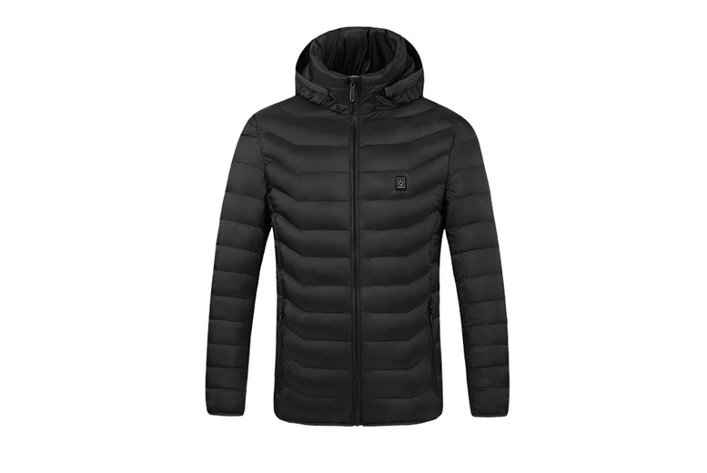 Unisex Black USB Heated Waterproof Parka Jacket - Thermal-Lined, Longline, Hooded, 100% Polyester, 3 Colours, 8 Sizes | Wowcher