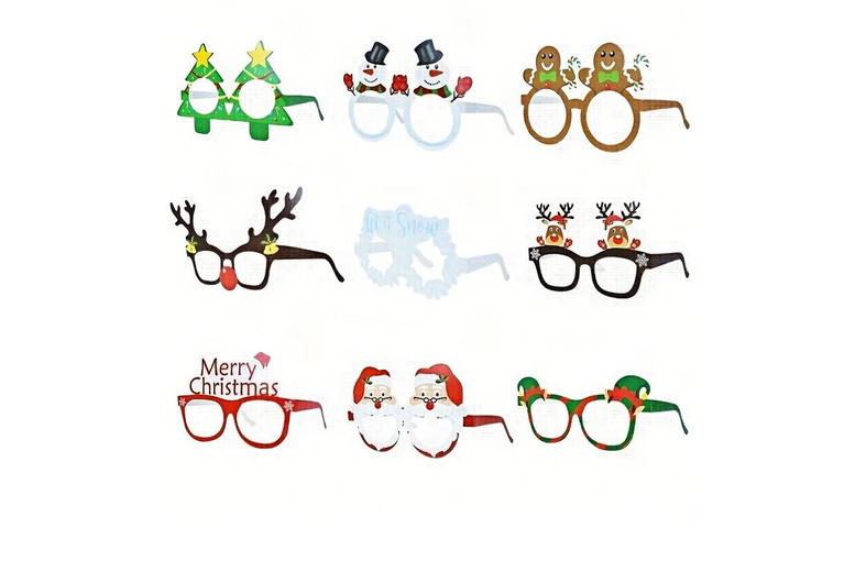 Unisex Black 9pcs Christmas Novelty Paper Sunglasses – Fun Party Prop Set, Unisex, Lightweight | Wowcher