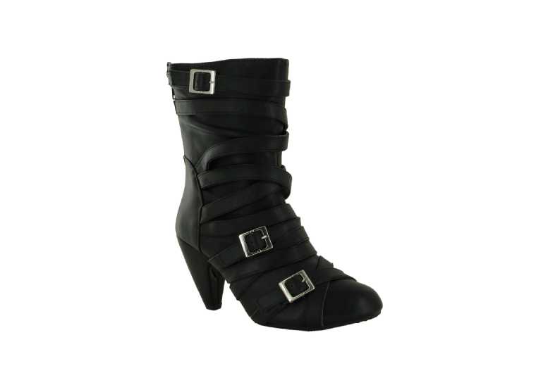 Women’s Black Faux Leather Mid Heel Buckle Ankle Boots – Winter Zip-Up Fashion | Wowcher