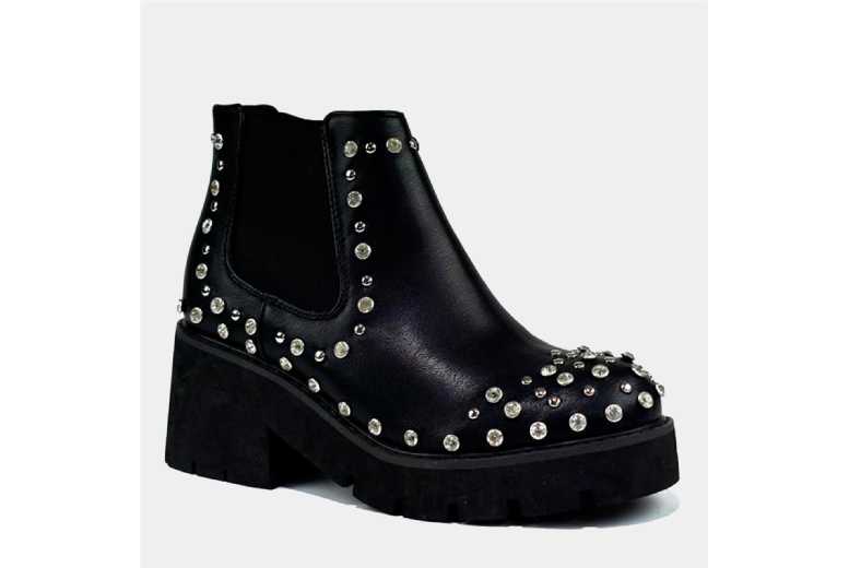 Black Women’s Diamante Studded Slip-On Chelsea Ankle Boots – Cushioned Comfort, Durable Faux Leather, Fashion Casual | Wowcher