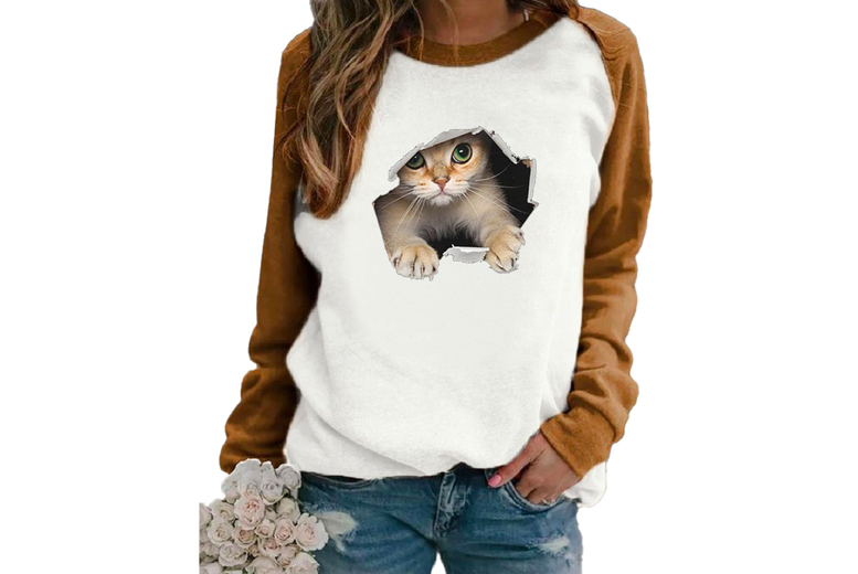 Green Cat Print Fleece Sweatshirt Jacket – Cosy Cotton Blend, Warm Statement Outerwear, Unisex Sizes M-3XL | Wowcher