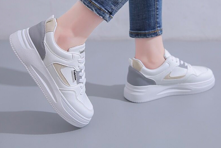 UK 3 white and grey women's letter patch colour sneakers | Wowcher