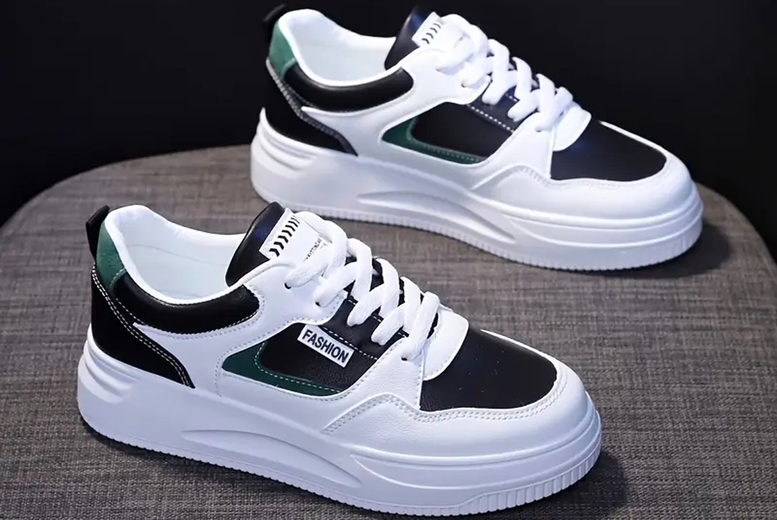 UK 3 white and black women's letter patch colour sneakers | Wowcher