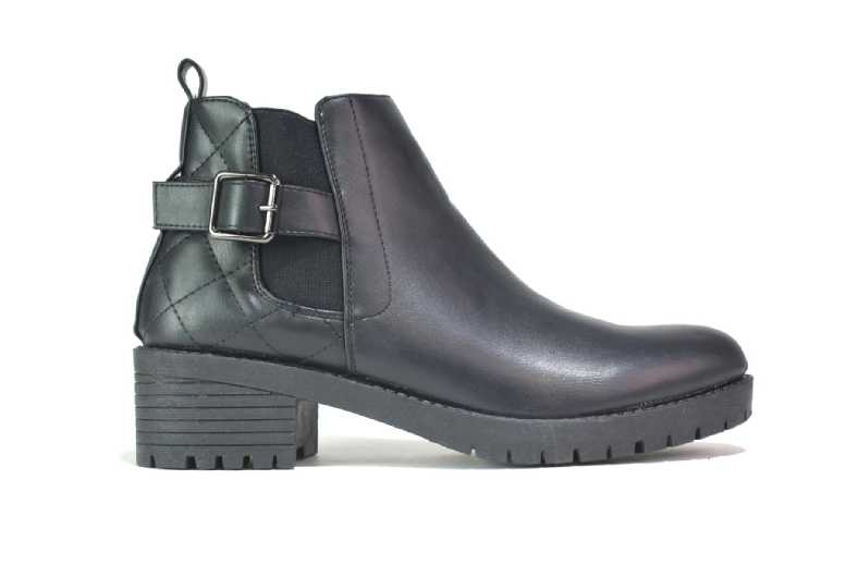 Black Women’s Chic Faux Leather Ankle Boots with Side Buckle & Zip – Casual Fashion Footwear | Wowcher