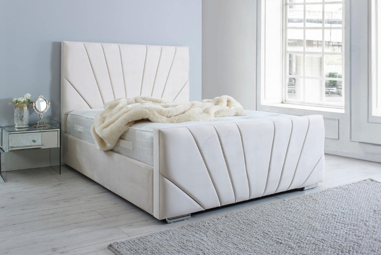 Elegant Cream Velvet Bed Frame & Mattress – Art Deco Sturdy Base | Wowcher Elegant Cream Velvet Bed Frame & Mattress – Art Deco Sturdy Base | Wowcher