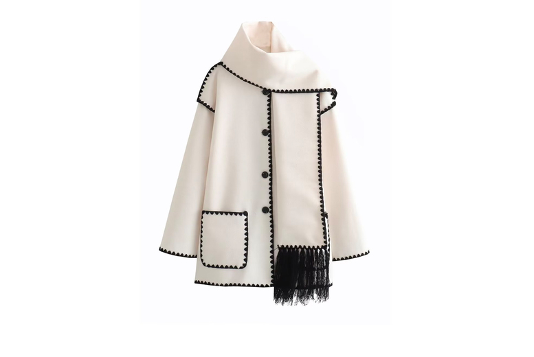 Unisex UK 20-22 / WHITE: An oversized trim jacket with a matching scarf | Wowcher