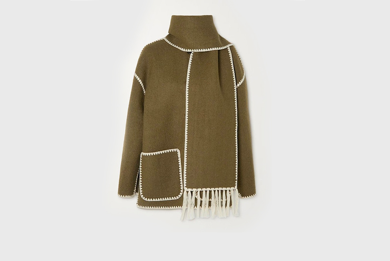 Unisex UK 20-22 / GREEN: An oversized trim jacket with a matching scarf | Wowcher