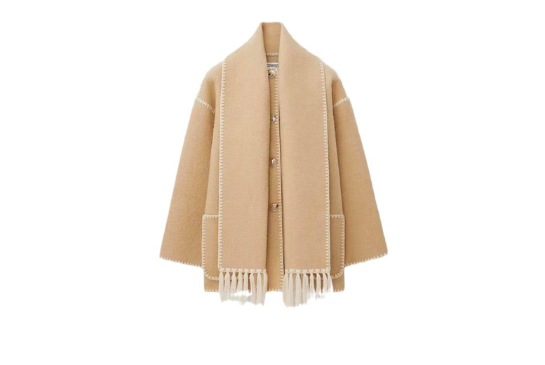 Unisex UK 20-22 / KHAKI: An oversized trim jacket with a matching scarf | Wowcher