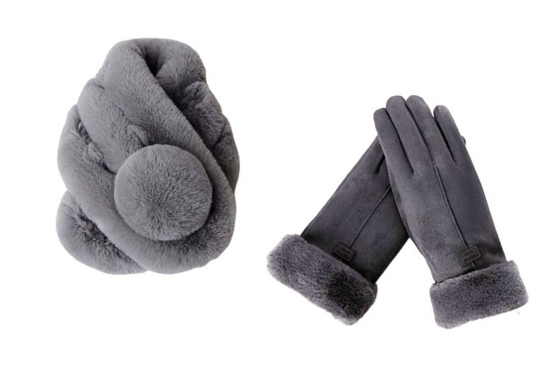 Unisex Beige Fluffy Scarf and Gloves in 3 Options and Multiple Colours | Wowcher