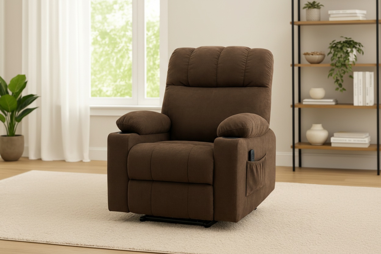 Electric Reclining Sofa Chair - Plush Velvet, Power Lift, Oversized, Modern Dark Brown | Wowcher