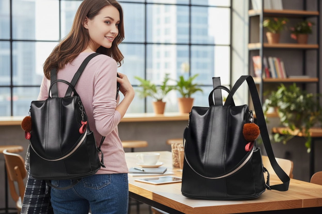 Sac à Dos Topshop Cuir Synthétique Noir Chaîne Petit Bouton Coulisse Excellent état