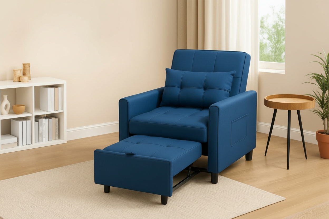 BLUE: A Foldable Single Sofa Bed with Pillow from Mhstar | Wowcher