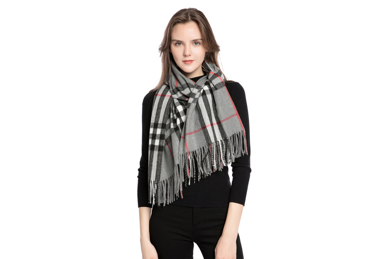 Unisex GREY: A   Classic Check Scarf in 6 Colours | Wowcher