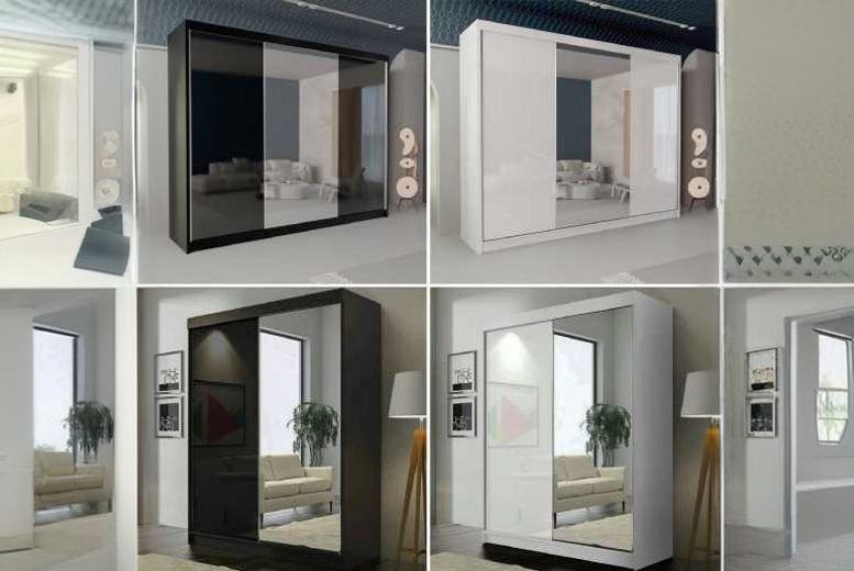 Contemporary Sliding Door Bedroom Wardrobe with Mirror – Space-Saving, Ample Storage, Multiple Sizes | Wowcher