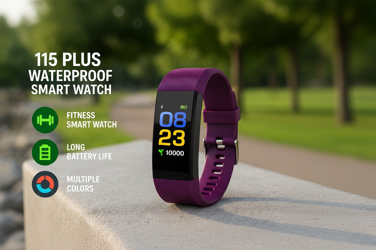 115 Plus Waterproof Smart Watch Fitness Tracker - Heart Rate Monitor, Sleep Tracker & Wearable Tech for Android & iOS | Wowcher