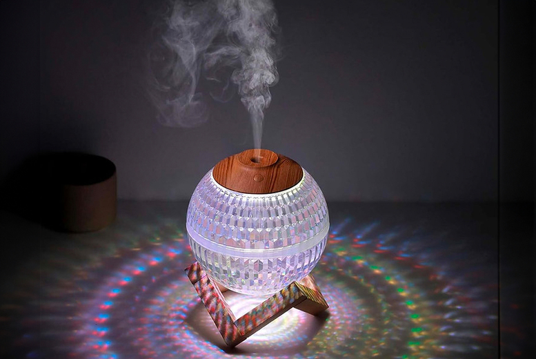 LED Crystal Ball Table Humidifier – Modern ABS Home Decor, Multicolour Light, 116mm | Wowcher
