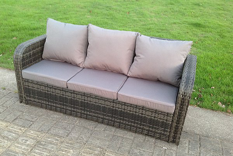 Weather-Resistant Polyrattan 3-Seater Garden Sofa with Cushions | Wowcher Weather-Resistant Polyrattan 3-Seater Garden Sofa with Cushions | Wowcher