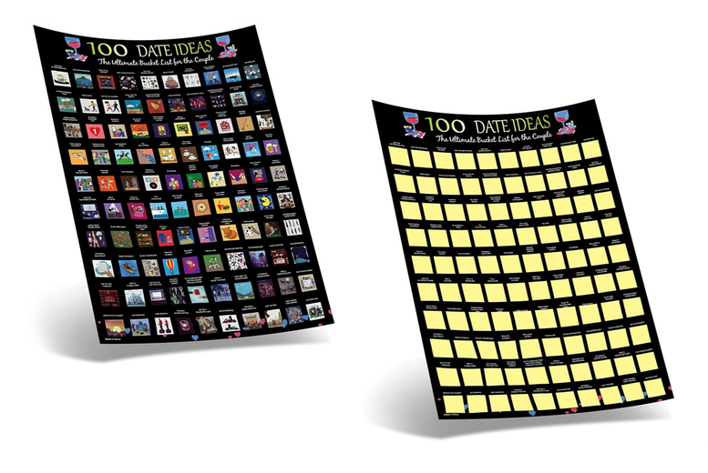 100 Dates Scratch Off Wall Art Poster for Couples – Interactive Home Decor, 58.7cm x 41.9cm | Wowcher