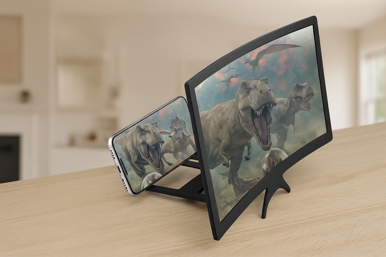 3D Curved Mobile Phone Screen Magnifier - Universal Smartphone Accessory, Foldable Stand, HD Visuals | Wowcher