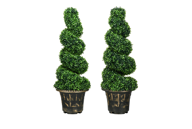 Set of 2 Low Maintenance Artificial Indoor Spiral Boxwood Trees with Pots | Wowcher