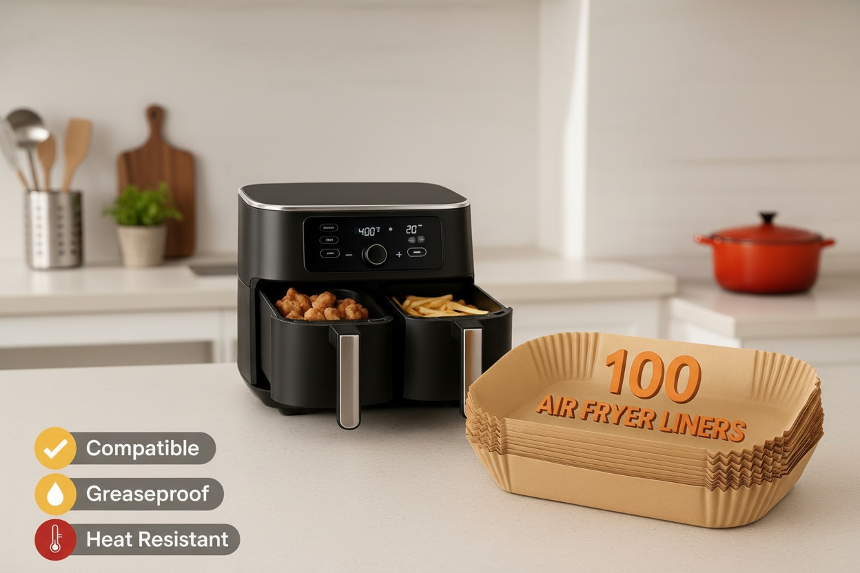 100-Pack Air Fryer Liners - Greaseproof, Food Safe, Universal Fit for Ninja, Salter, Tower & More | Wowcher