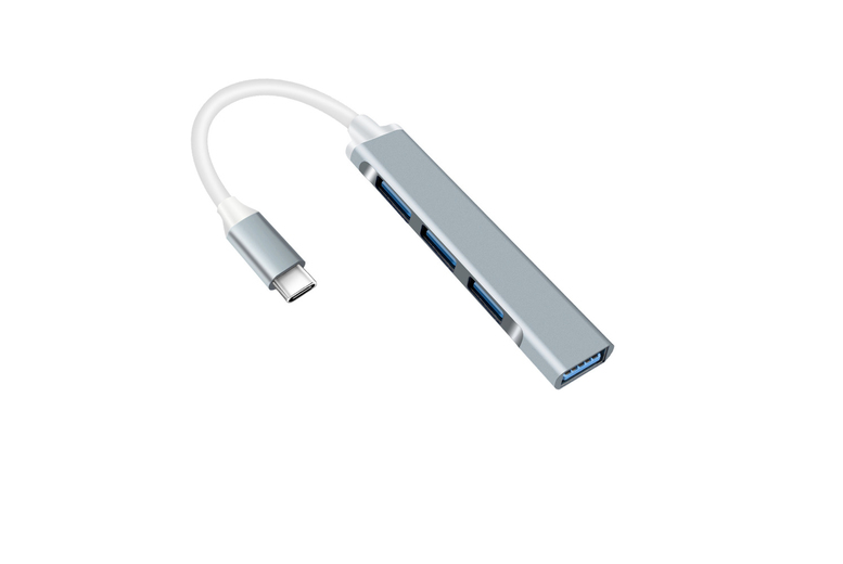 Type C to USB 3.0 4 Port Hub – Portable High-Speed Connectivity in Grey or Silver | Wowcher