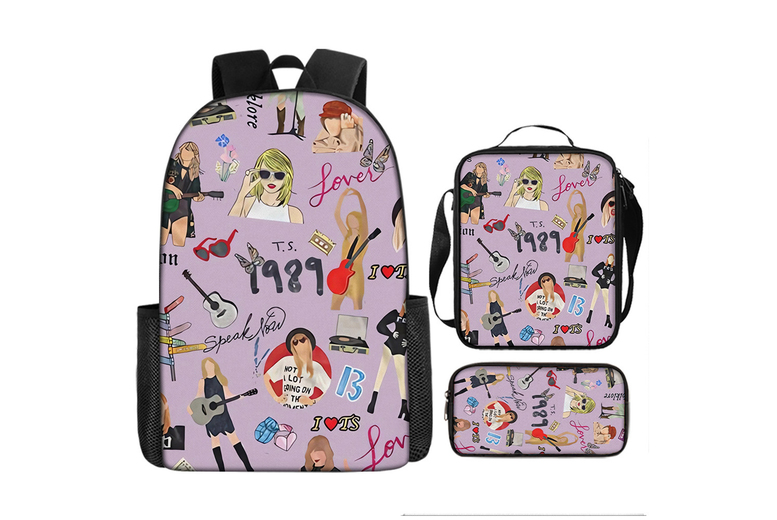 Durable Polyester School Backpack & Lunchbox Set – 9 Taylor Swift- Styles, Spacious Bundle | Wowcher