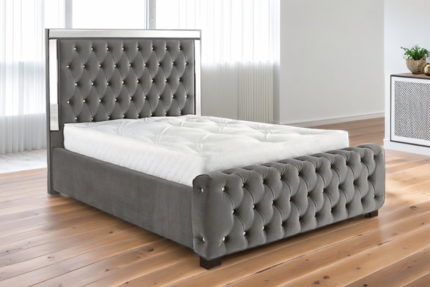 Elegant Velvet Bed Frame with Mirrored Headboard & Sturdy Base | Wowcher Elegant Velvet Bed Frame with Mirrored Headboard & Sturdy Base | Wowcher