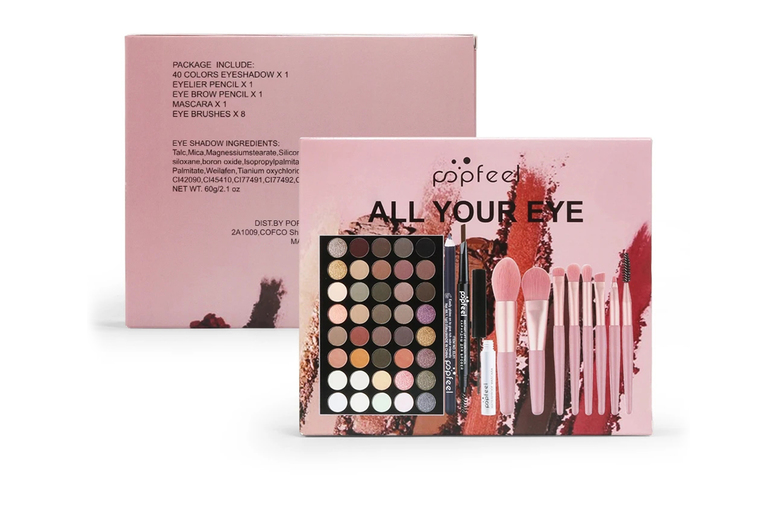 Complete Eye Makeup Kit – 40-Shade Waterproof Palette, Smudge-Proof Eyeliner & Brush Set | Wowcher