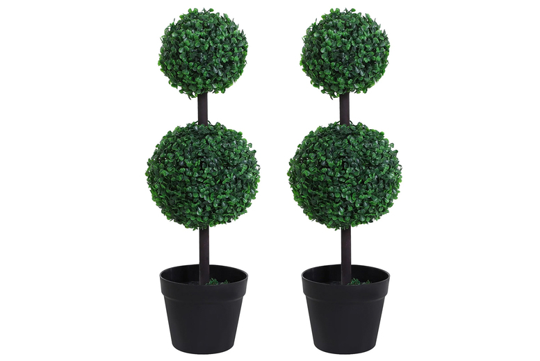 Low Maintenance Artificial Boxwood Ball Topiary – Set of 2 Indoor/Outdoor Plants | Wowcher